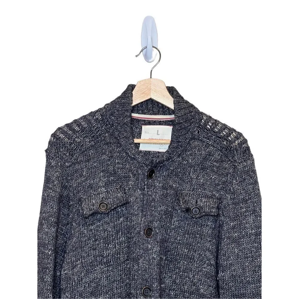 Banana Republic heritage charcoal gray button up chunky baseball sweater size L